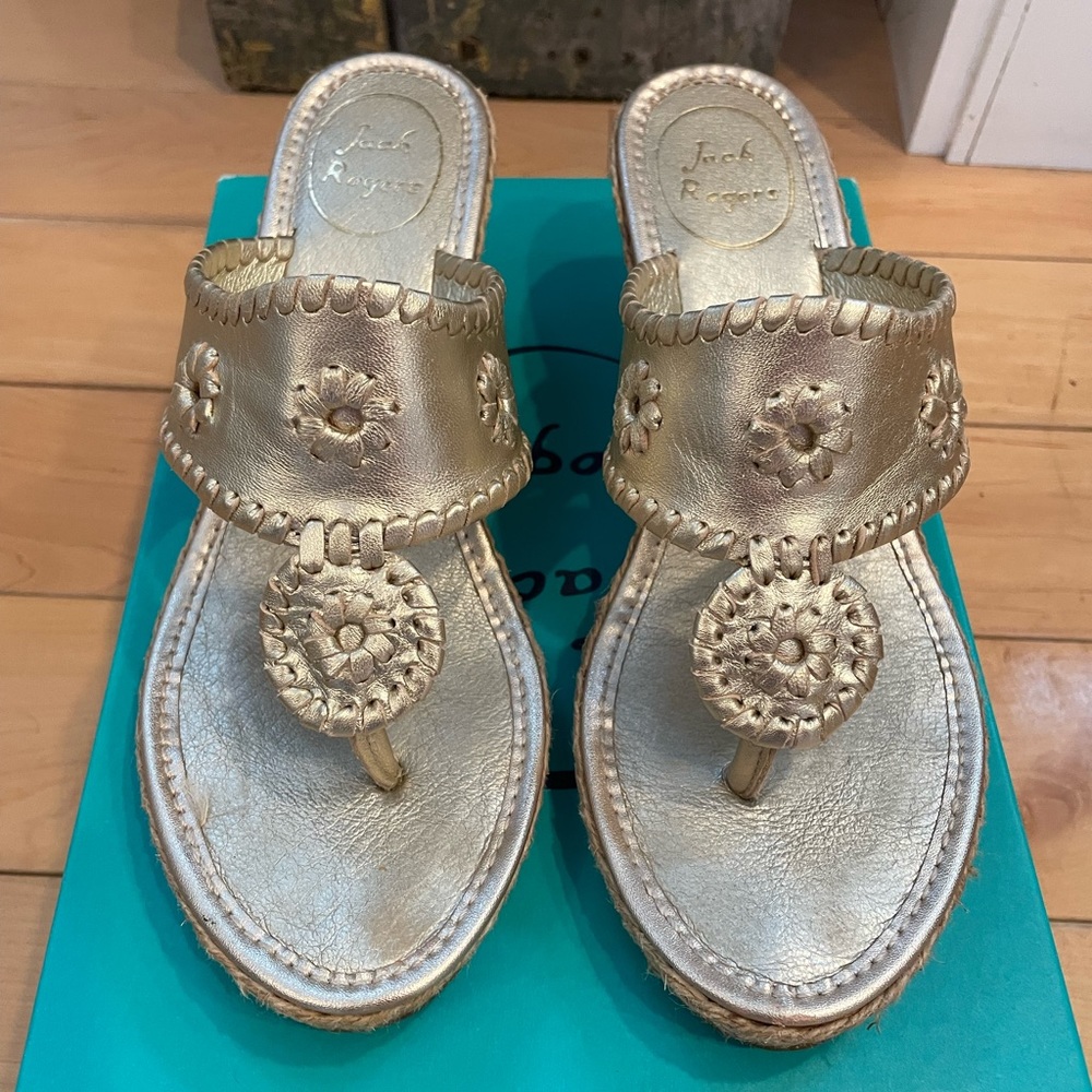 Jack Rogers Marbella platinum wedge sandals size 8